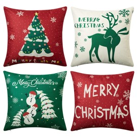 CAROMIO Christmas Cushion Cover Set of 4 Christmas Decorations Pillow Covers 45 x 45 cm Square Xmas Cushion Covers Red and Greeen Christmas Pillow Cases for Sofa Home Decor 18 x 18 Inch