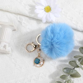 MUCOOS Blue Pompom Starfish Keyring Birthday Gift For Women, Gift Ideas For Women, Gift For Girlfriend, Kawaii Keyring For All Sea Lovers, silver