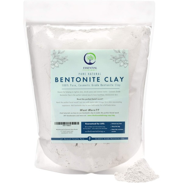 Essential Living: Bentonite Clay Powder - All-Natural DIY Skin Care Facial Mask for Deep Cleansing, Acne and Chapped Skin - 2 lbs. - Suitable for All Skin Types - No Additives - Cosmetic Grade