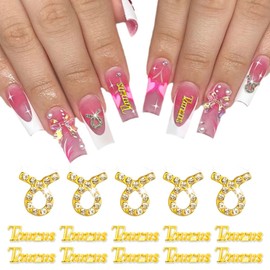 MOLILON 15pcs 3d Gold Taurus Nail Charms 5pcs Zodiac Signs and 10pcs Zodiac Letter Nail Studs Rhinestones Crystal Alloy Twelve Constellation Charms for DIY Crafts Jewelry Decoration Nail Supplies