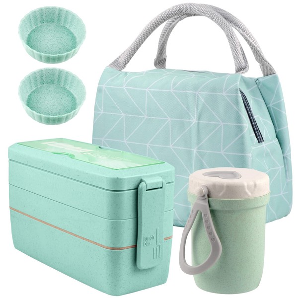 Stackable Bento Box with Lunch Bag, 3 Compartment Japanese Lunch