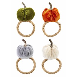 Velvet Pumpkins Plush Napkin Rings Fall Multi Colors Set of 4