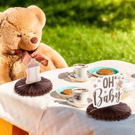 Bencailor 12 Pcs Neutral Cream Bear Baby Shower Honeycomb Centerpieces Bear Table Decorations Bear Baby Shower Decorations Baby Shower Table Centerpieces Table Toppers for Baby Shower Birthday Party