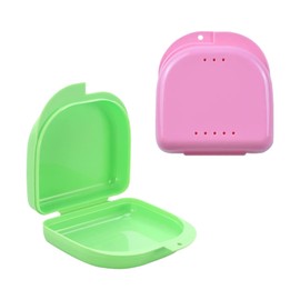 Dental Box Pack of 2 Braces Boxes Prosthesis Storage Container for Oral Care and Prosthesis Storage Green/Pink