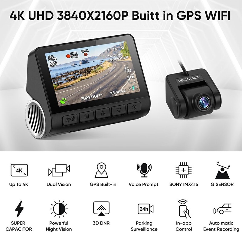 CLSSLVVBN Car Dash Cam Front Rear Dash Camera 4K/1080P Recorder