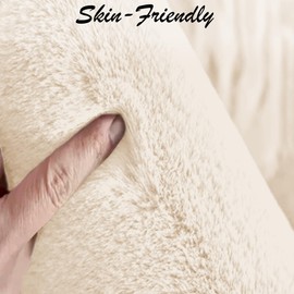 BedLooms Rugs Living Room 60x110 cm, Fluffy Faux Rabbit Fur Beige Area Rugs for Bedroom Rug – Machine Washable Rug Thick Low Pile Floor Carpet Bedside Rug for Kids Room, Non Shed & Anti Slip Rug