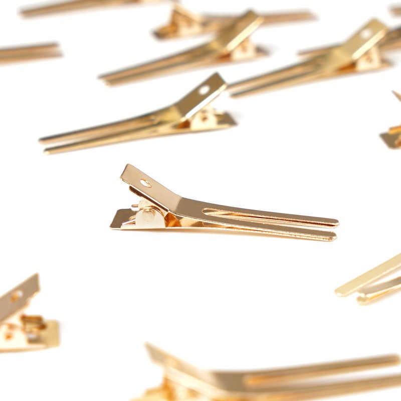 Qearl 100 PCS 1.77" Double Prong Curl Clips Gold Curl