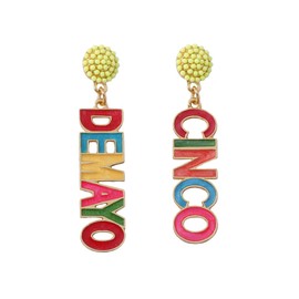 Cinco De Mayo Earrings Beaded Letter Dangle Earrings for Women Colorful Sombrero Feather Tassel Earrings Mexican Carvinal Party Favor Gifts-Letter