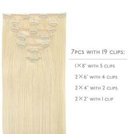WENNALIFE Clip in Hair Extensions Real Human Hair, 16 Inch 120g 7pcs Human Hair Extensions Clip In Human Hair, Bleach Blonde Hair Extensions Clip In Real Hair Coloured Remy Human Hair Extensions