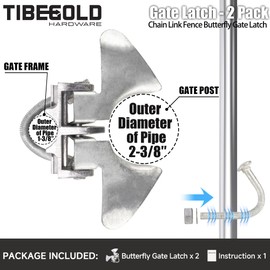 TIBEGOLD Chain Link Fence Butterfly Gate Latch, Galvanized Automatic 2 Way Lockable Gate Latch for 1-3/8" Gate Frame and 2-3/8" Gate Post, Fence Gate Latch with Padlock Hole, Silver, 2 Pack