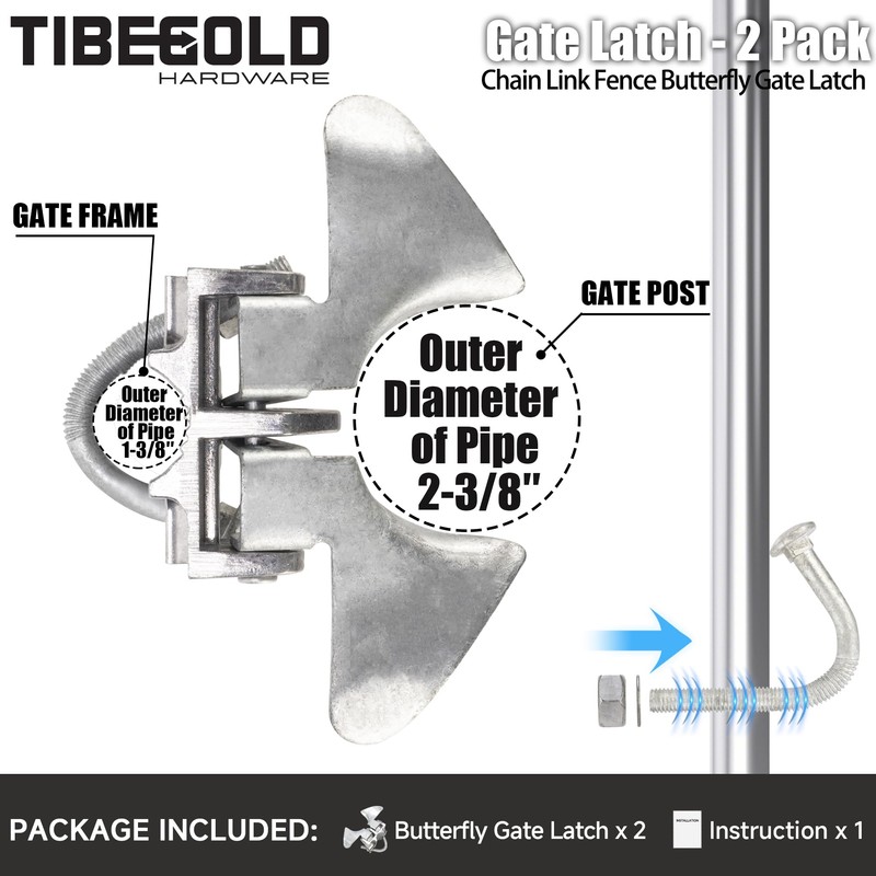 TIBEGOLD Chain Link Fence Butterfly Gate Latch, Galvanized Automatic 2