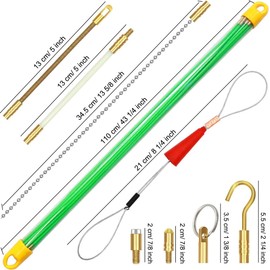 50 Feet Fiberglass Fish Tape Cable Rods, Electrical Wire Running Pull/Push Kit with Hook and Hole Kit Glow Rod, Hook Hole, Green