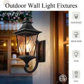 NAXTTII Dusk to Dawn Outdoor Wall Lights Aluminum Exterior Light Fixtures with Handmade Glass 21 Inch Porch Lights Outdoor for Entryway Garage Patio E26 Socket Upwards Installation