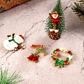 Hicarer 9 Pieces Christmas Brooch Pins Set with Rhinestone for Women, Crystal Cute Pins Snowman Bells Christmas Trees Jewelry Pins for Xmas Decorations (Merry Christmas Set)
