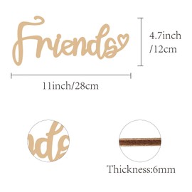 CREATCABIN Friends Wood Cutouts Wooden Laser Cut Decorative Word Signs Blank Slices Script Unfinished Letter Ornaments for Wreath Home Cafe Shop Apartment Farmhouse Porch Party Wall 11 x 4.7 inch