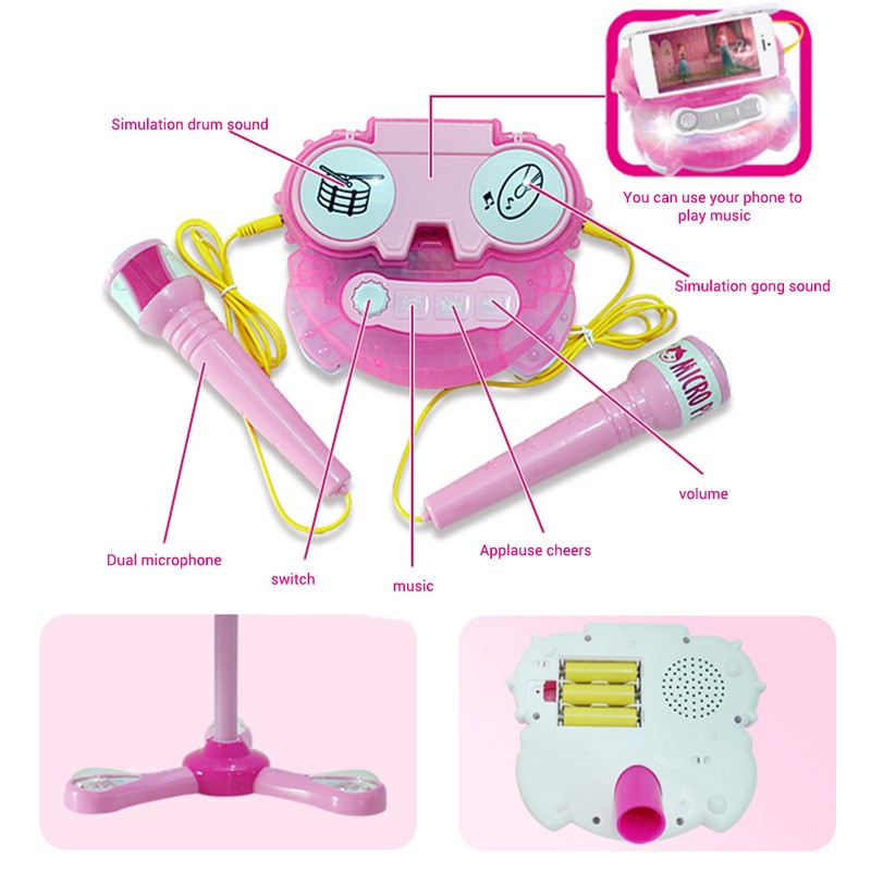 Kids Karaoke Machine with Double Microphones Adjustable Stand Music Play