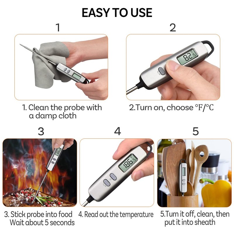 ZIGAGA HBCP022AH Kitchen Thermometer Stainless Steel Plastic Grey