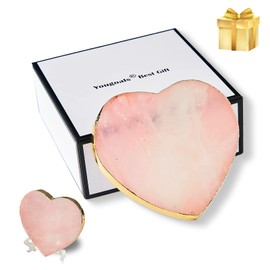 Rose Quartz Agate Coaster Heart Pink Geode Stone Coaster for Drinks Gift Box 1 Pcs,Crystal Coaster Decoration for Birthday Christmas Valentine’s Day Wedding, Coasters Coffee Table