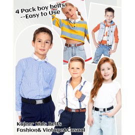 Kajeer 4 Pcs Belt for Boys Girls Adjustable - Large Elastic Stretch Belt with Simple Magnetic Buckle for 2-15 Years Old Boys and Girls -