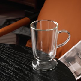 NIRA.Z 4 Pack 12 OZ Double Walled Glass Coffee Mugs with Handle Clear Hand Blown Insulated Glass Irish Coffee Cups for Hot Cold Beverages, Cappuccino, Latte, Tea Bags, Espresso, Juice, Americano