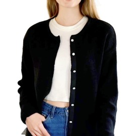 Simple&Opulence Ladies Cardigan,Lightweight Crew Neck Button Down Knitwear,Ultra Soft Summer Cardigans for Women UK,Black,S