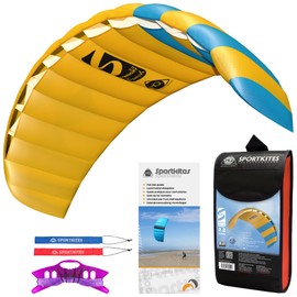 HQ Symphony Beach III 2.2 Agility Steering Mat, Two-line Mat, Kite for Children and Adults, 73 x 220 cm, Includes 100kp Dyneema Cords, 2 x 25 m on Winder with Loops, Kites from 14 Years