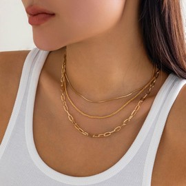 14k Gold Plated Layered Necklace for Women Trendy Multilayer Adjustable Layering Circle Bar Pendant Chain Necklace Dainty Gold Necklace Stack Fashion Jewelry Set Gifts for Women