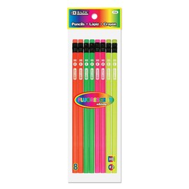 BAZIC Wood Pencil Neon Pencils, Latex Free Eraser, Unsharpened Rewards Pencil for Writing Drawing (8/Pack), 1-Pack
