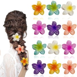 Hebterrka Pack of 12 4cm Flower Hair Clips for Women, Preppy Flower Hair Clips, Hawaiian Plumeria Hair Clips, Gifts for Women and Teen Girls
