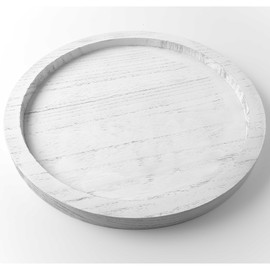 CYS EXCEL 13 Inch White Round Wooden Tray, Decorative Serving Trays for Ottoman Coffee Table Candle Holder Home Decor Accessories