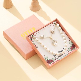 OTTFF Bridesmaid Jewelry Set For Wedding,1 Set 18k Gold Plated With Pearl Necklace Earrings Bracelet Set For Bridesmaid Gift,Wedding Party Costume Accessories Gifts for Women