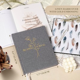 Lanpn Reading Journal Book Journal for Book Lovers Readers - Linen Hardcover Reading Log Book with 52 Book Reviews - Book Tracker Journal Reading Notebook Bookish Gifts, 9.3"x7.7", 158 Pages (Grey)