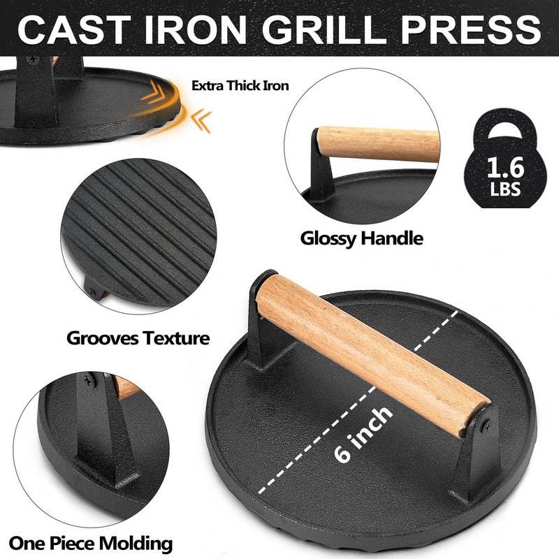 6 Inch Griddle Basting Covers & Smash Burger Press (2