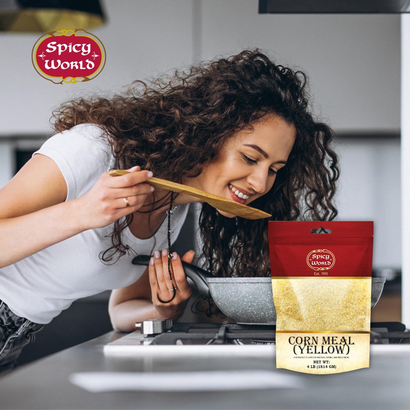 Spicy World Yellow Corn Meal Medium Grind 4 Pound (64oz)