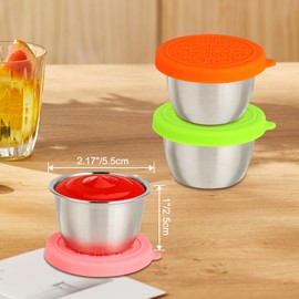 Hisdricus Set of 6 40 ml salad dressing containers, stainless steel, with leak-proof dip sauce containers, ideal for salad dressings and bento also can be used as a small freezer container