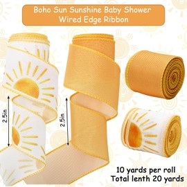 JarThenaAMCS Boho-Band mit Drahtrand, 6,3 cm, 20 m, für Babyparty, Sonnenaufgang, Sonnenuntergang, für Schleife, Kranz, Basteln, Geschenkverpackung, Party-Dekoration, 2 Rollen