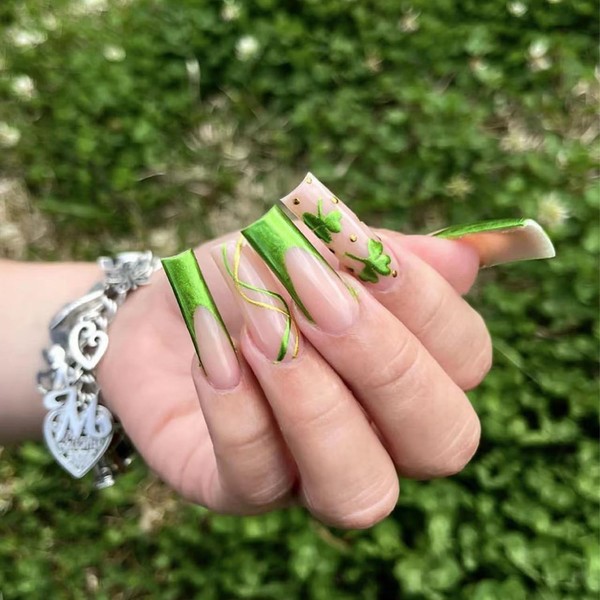 24 Pcs St. Patrick's Day Press on Nails French Tip