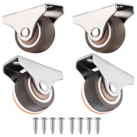 4 Pack Silent Ball Bearing Small Caster Wheels RUIFUNETEK 25mm/1" TPE Caster Wheels Mini Fixed Casters Wheels Non-Swivel Casters Trolley Top Plate with Screw for Rolling Cabinet Drawer Bed