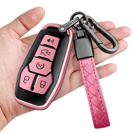 Sindeda for Ford Key Fob Cover with Keychain Soft Full Protection Key Shell Compatible with Ford Fusion Mustang F150 Edge Explorer Lincoln MKZ MKC MKX Smart Key (Pink)