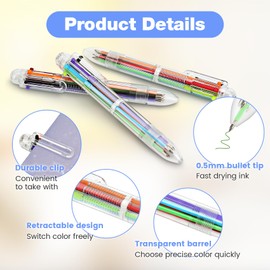 Multicolor Pen in One,10 Pack Multi Color Pens All in One, Birthday Party Favors , Fun Pens 0.5mm 6-in-1, Rainbow Pens 6 Colors Retractable, End of Year Student Gifts with Clear Box, School Supplies…