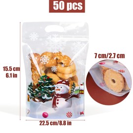 50 pcs Christmas Treat Bags with Handle Snowman Translucent Christmas Cellophane Sweet Candy Cookie Gift Plastic Bags for Christmas Cookie Gift Wrapping Xmas Party Supplies