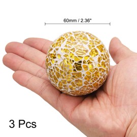 sourcing map 3Pcs Decorative Glass Balls 2.36 Inch Orbs Centerpiece Balls Mosaic Glass Ball Sphere for Decor Bowls Vases Dining Table Party, Gold Tone, Blue, Purple