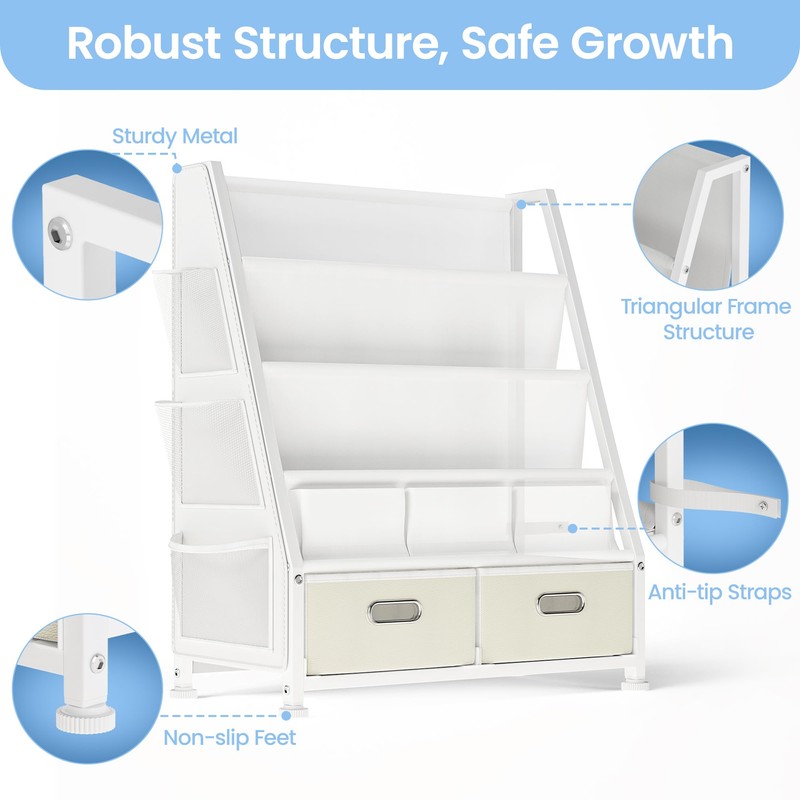 GoTiling Kids Bookshelf and Toy Storage: Sling Book Shelf for