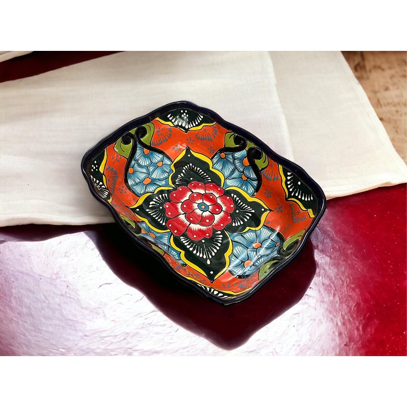 Colorful Talavera Scalloped XL Serving Dish | Mexican Pottery Casserole