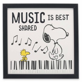 Peanuts Snoopy Music is Best Shared Framed Wood Wall Decor - Fun Snoopy Picture for Music Room or Classroom