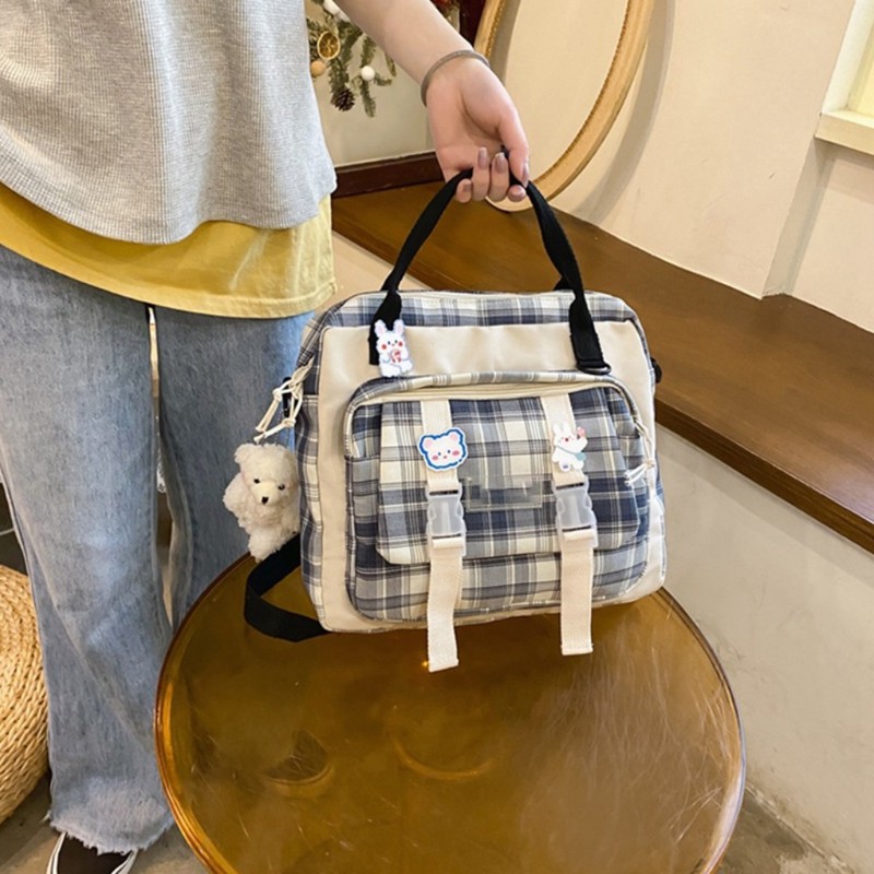 Cute Backpack with Accessories Check Dual Purpose Backpack Shoulder Bag