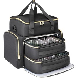 Extra Large  Polish Organizer Case Holds 96 to 100+ Bottles (15ml/0.5 fl.oz) UV lamp, Gel Polish Travel Case Bag with 2 Removable Pouches Fits  Suppiles, Gift for Manicurist, Grils - Color: Black-96bottles