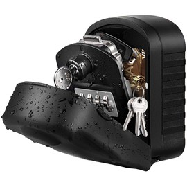 WACCET Key Safe, Key Box with Number Code, Key Safe, Large Wall Mounting, Key Safe for Outdoors, Indoors, Cars, Garages, Homes (Black)
