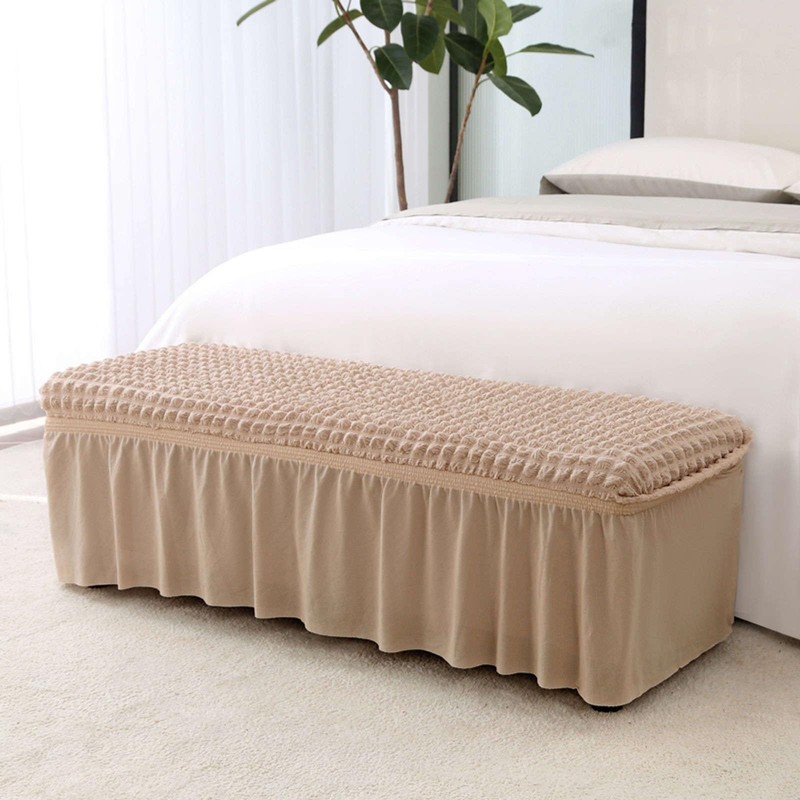 GERLNF Stretch Dining Bench Cover, Soft Seersucker Bench Slipcover with