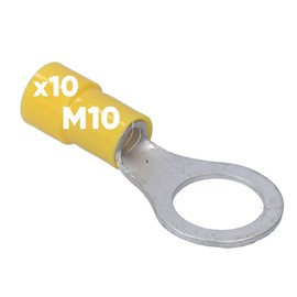 Pack of 10 Kalitec RKSGM10 Ring Cable Lug 4-6 mm² I Partially Insulated M10 Yellow I Copper I PVC Collar I for Connecting Cables or Strands I Cable Lug I Cable Connector I Protects Electrical